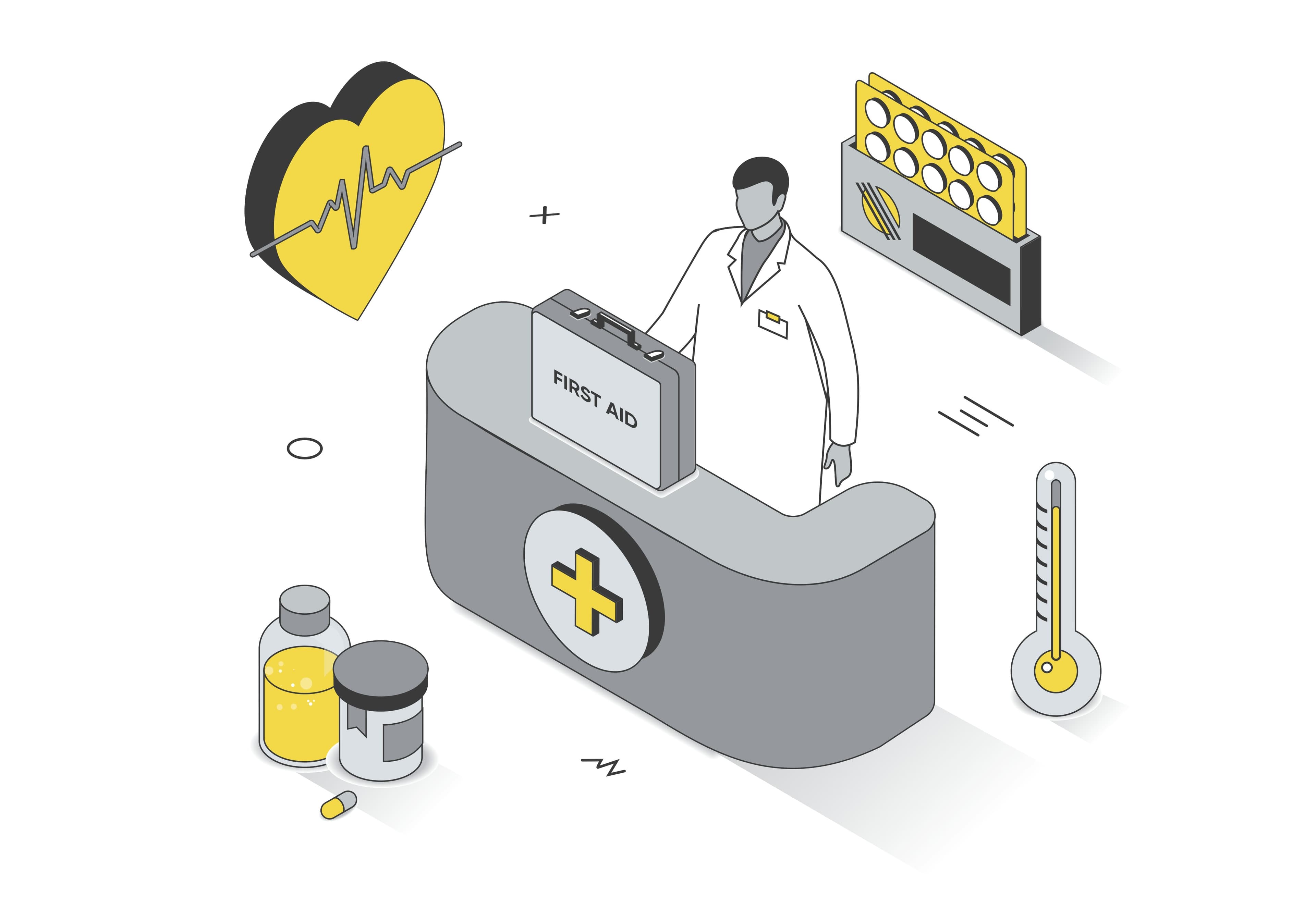 Illustrated doctor office scene with patient guidance